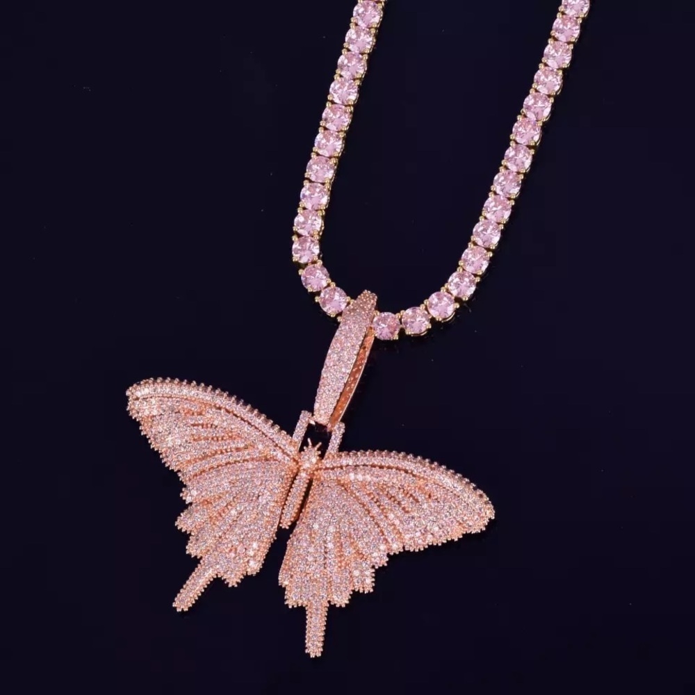18inch pink 5mm tennis butterfly necklace